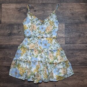 Blu Pepper Floral Romper - Blue, Yellow, Cream